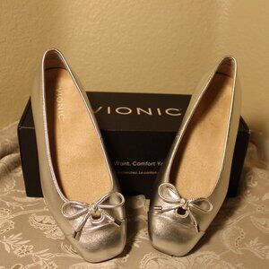 VIONIC Leather Klara Comfort Ballerina Flats With Bow